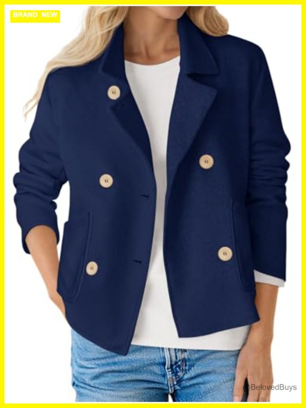 Womens Cropped Blazer Double Breasted Button Suit Jacket Long Sleeve